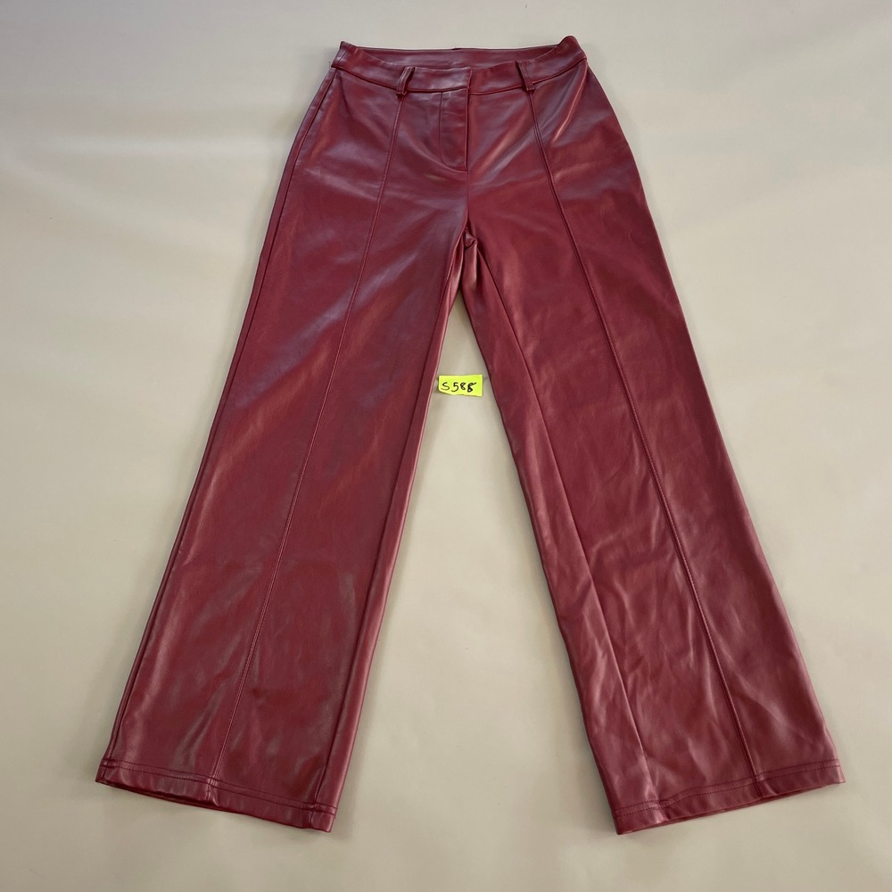 7 For All Mankind Burgundy Faux Leather Wide Leg Pants Trousers XS Red